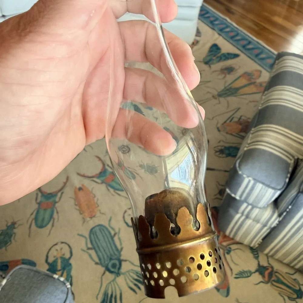 Antique Pink Diamond Miniature Kerosene Oil Lamp Clear Shade Brass Pat 1877 9.5